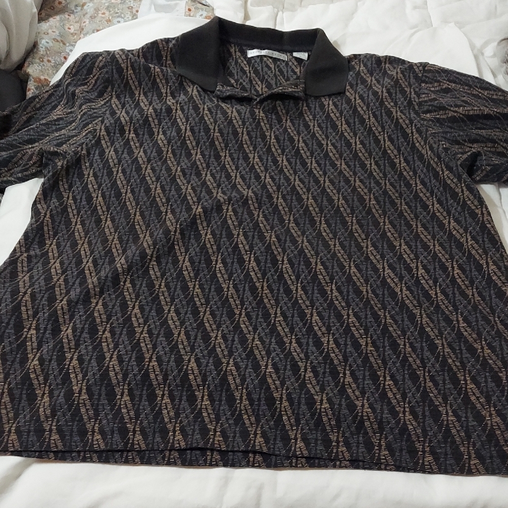 Geoffrey Beene Men's Black and Brown Patterned Shirt Sz L